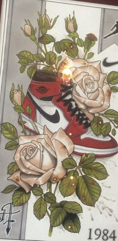 Roses and Air Jordan, original painting by Antony Flemming