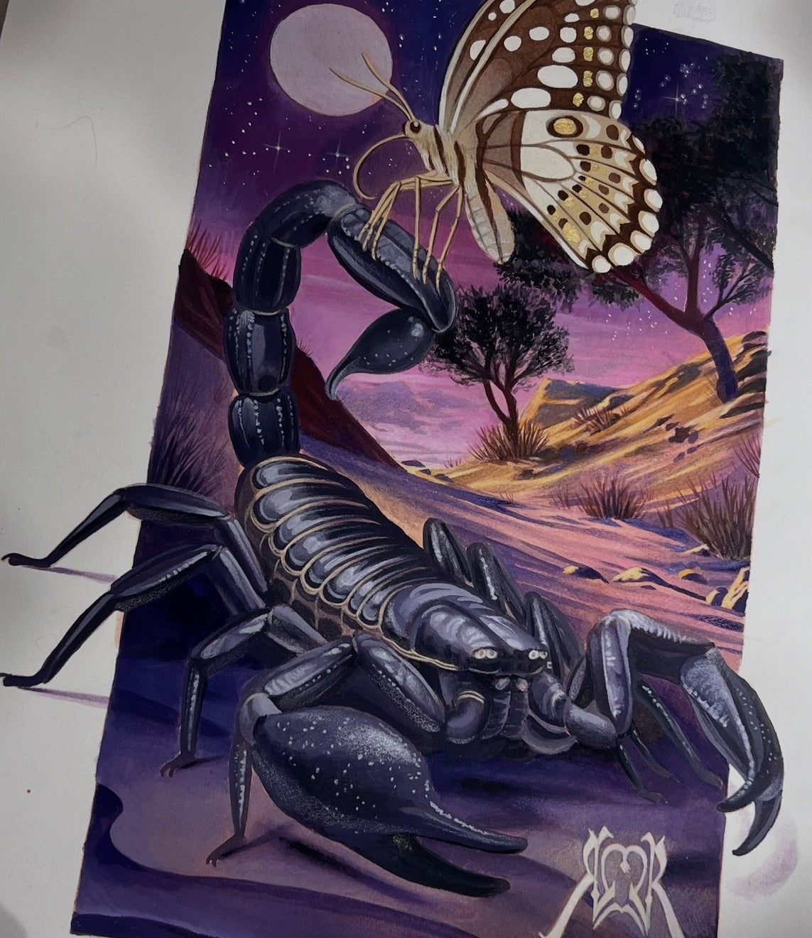 Scorpion and butterfly, original painting by Antony Flemming