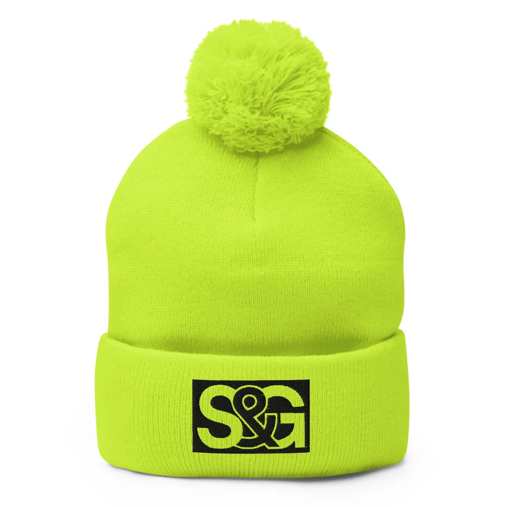 Neon S and G pom pom toque
